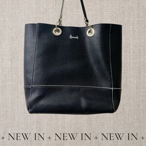 HARRODS Black & Metallic Silver 
Reversible Tote Bag 15"x14"x2.8"